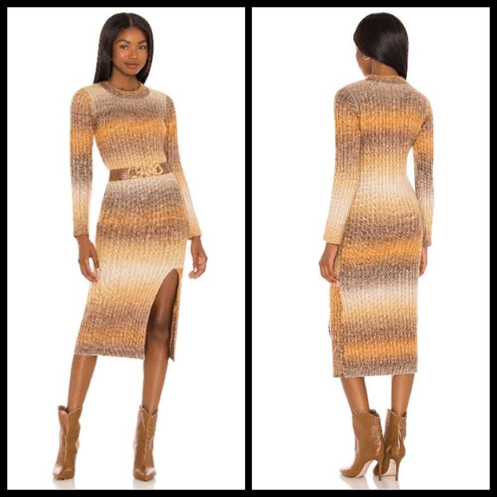 💕HEARTLOOM💕 Marina Dress Tan Ombre Striped Midi Dress Sweater Dress XS